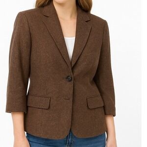 Jones Wear Womens Brown Wool Blend Blazer‎ Jacket Size 12 Career